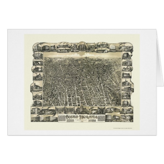 Boston, mapa panorámico de las MAMÁES - 1888 (Anverso (Horizontal))