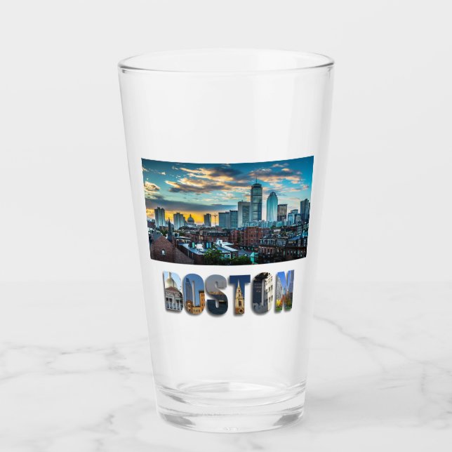 Boston Massachusetts City Skyline Photo Beer Pint (Anverso)