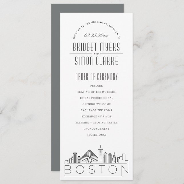 Boston | Programa de casamiento moderno con deco (Anverso / Reverso)