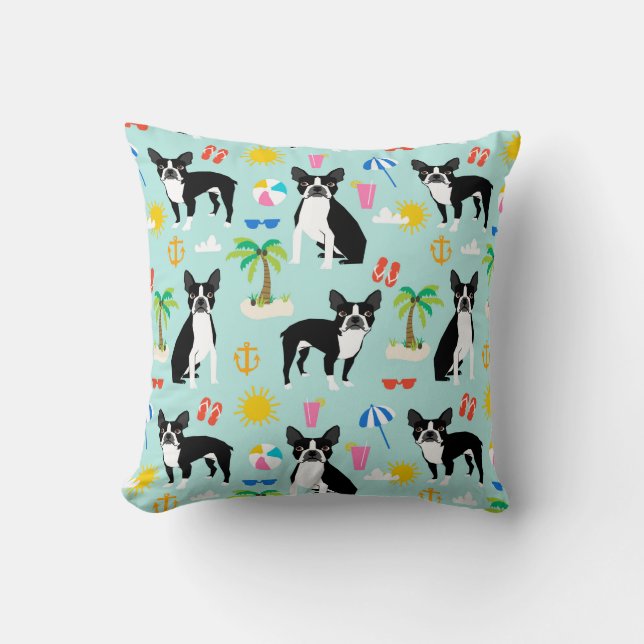 Boston Terrier Beach - almohada linda de verano (Anverso)