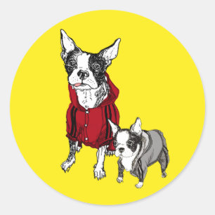 Boston Terrier con el perrito en pegatinas de los