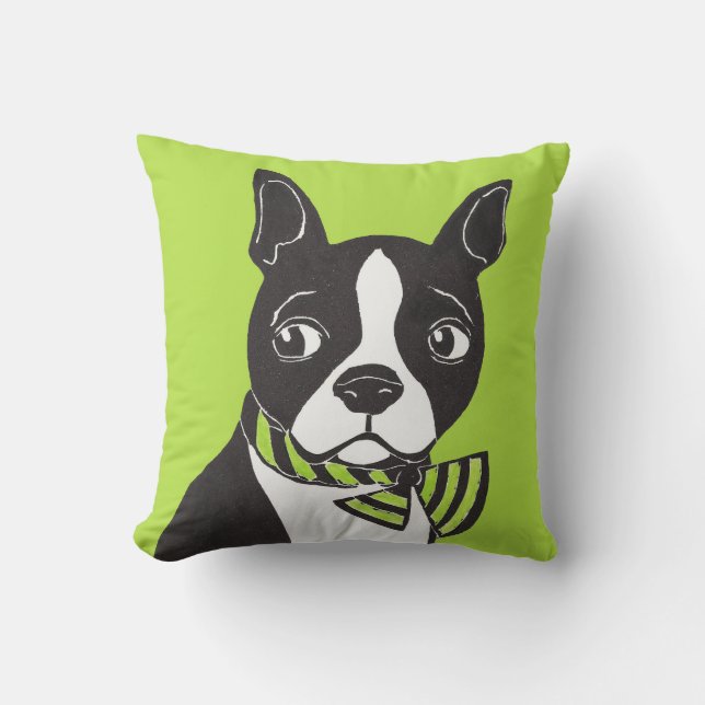 Boston Terrier con la almohada verde del fondo (Anverso)