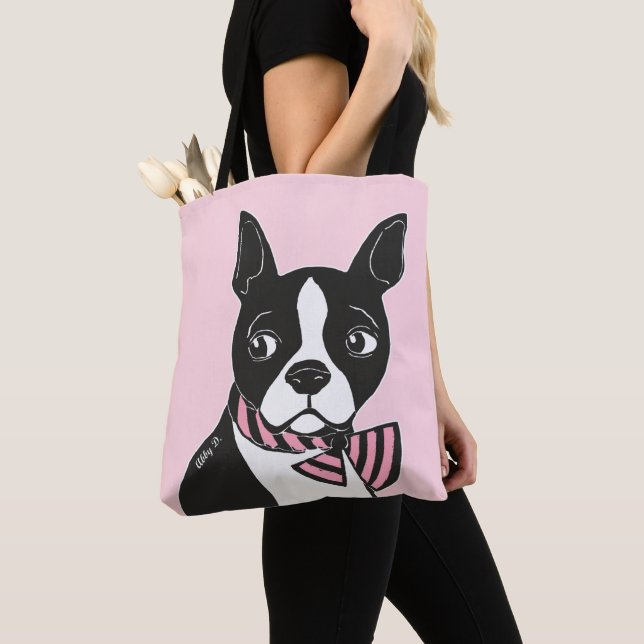 Boston Terrier con la bolsa de asas rosa clara de (Detalle)