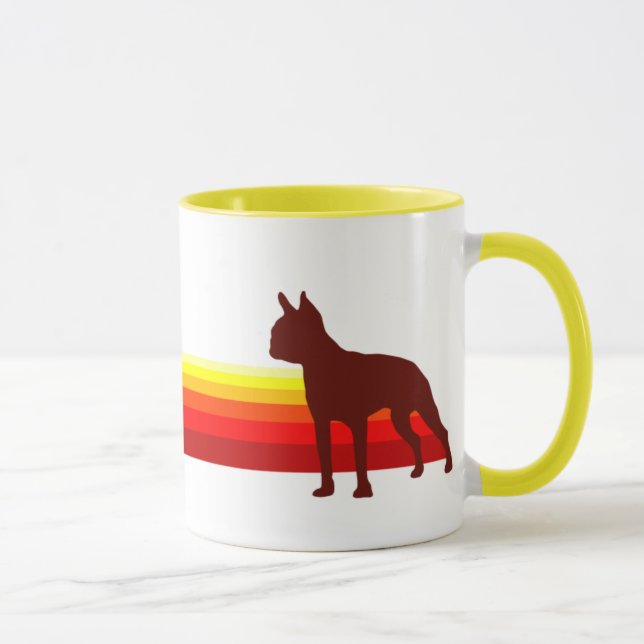 Boston Terrier con la taza de las rayas (Derecha)