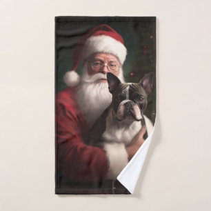 Boston Terrier Con Santa Claus Festivo De Navidad