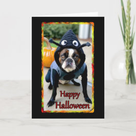 Boston Terrier con tarjeta de halloween de disfrac