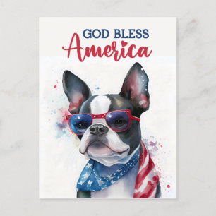 Boston Terrier, Dios Bendiga América Tarjeta Posta