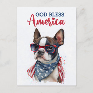 Boston Terrier, Dios Bendiga América Tarjeta Posta