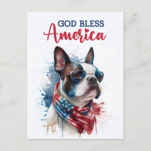Boston Terrier, Dios Bendiga América Tarjeta Posta