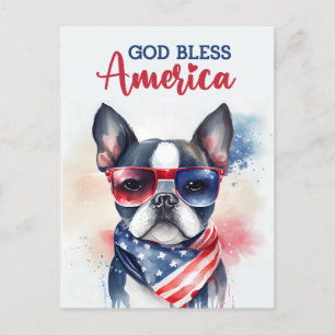 Boston Terrier, Dios Bendiga América Tarjeta Posta