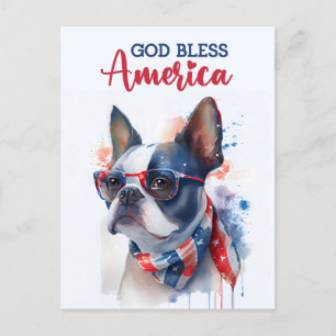 Boston Terrier, Dios Bendiga América Tarjeta Posta