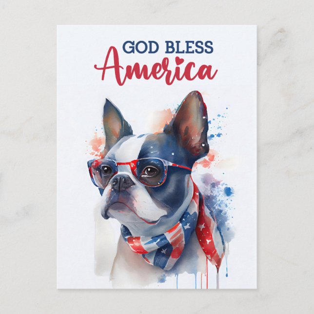 Boston Terrier, Dios Bendiga América Tarjeta Posta (Anverso)