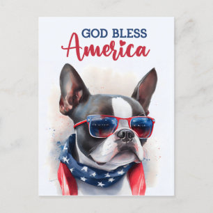 Boston Terrier, Dios Bendiga América Tarjeta Posta