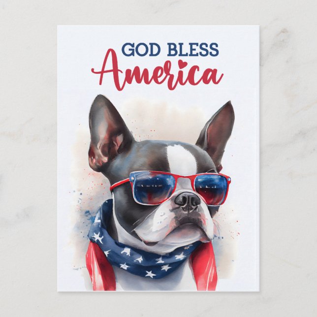 Boston Terrier, Dios Bendiga América Tarjeta Posta (Anverso)