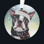 Boston Terrier, Navidades, ornamento de perro de S<br><div class="desc">Personaliza este adorable Ornamento de Navidad Boston Terrier</div>