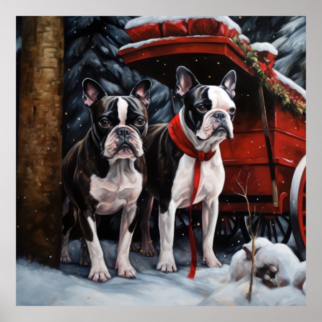 Boston Terrier Nevado Trineo Decoración de Navidad (Frente)