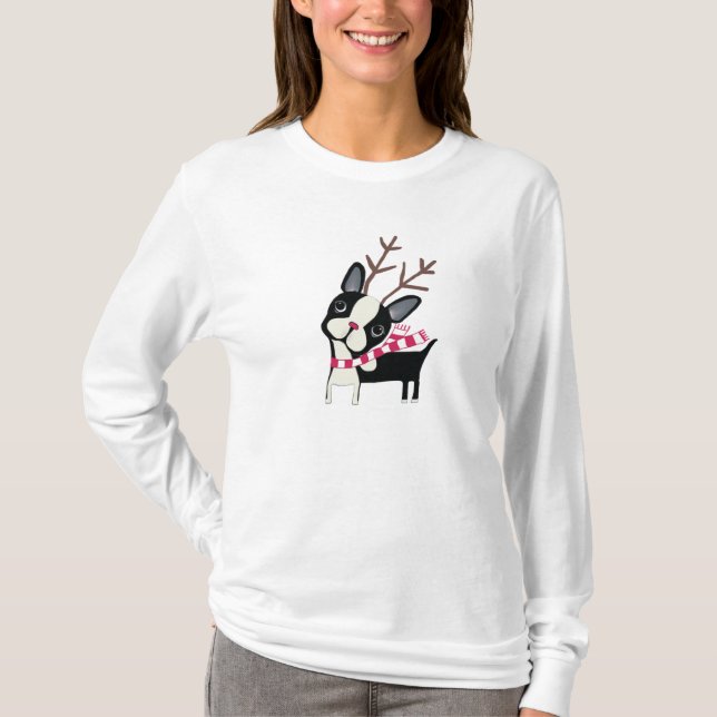 Boston Terrier Rudolph la camisa de Flowy del reno (Anverso)