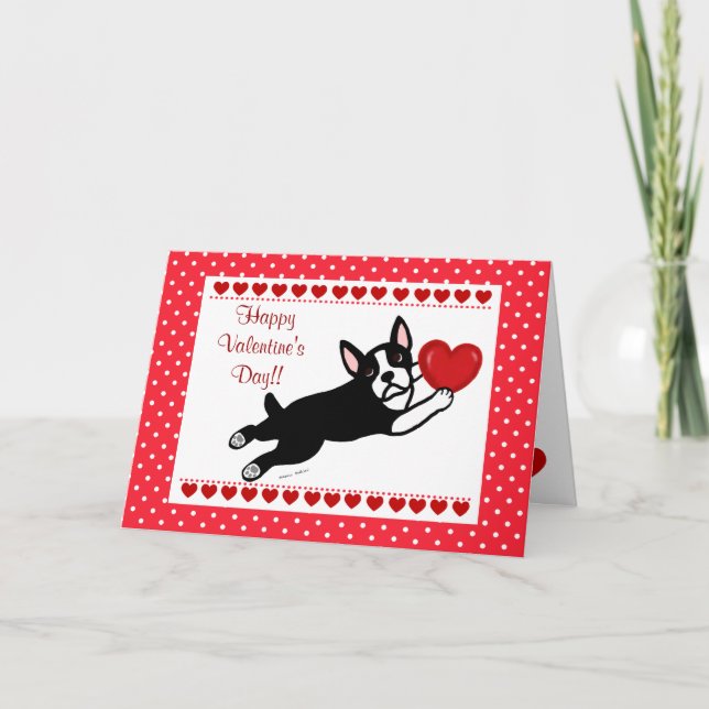 Boston Terrier y tarjeta del día de San Valentín (Anverso)