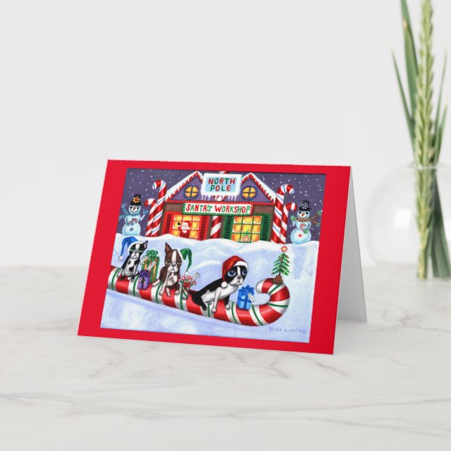 Boston Terriers Caramelo de Caña de Santa Navidad  (Anverso)