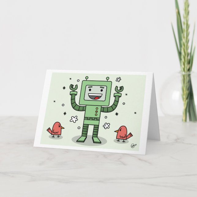 Bot feliz y amigos - Tarjeta de saludo (Anverso)