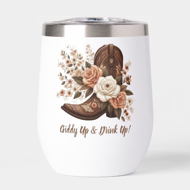 Bota de vaca occidental en el campo con flores (Frente)