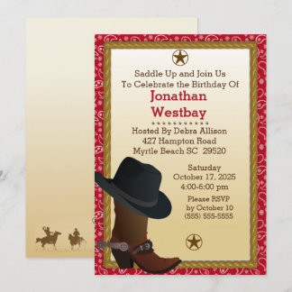 Bota de vacuno e invitación al cumpleaños Gorra