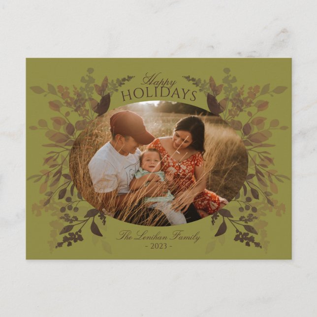 Botánica de color de agua verde postal (Anverso)