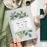 Botanica Guardar la tarjeta de fecha<br><div class="desc">Botánica vintage guardar la tarjeta de fecha muestra los detalles de su boda de forma única en bloques de color negro y caligrafía, sobre un fondo de hojas de color verde pintado, ramas, helechos y follaje. Los tonos gris pastel suaves permiten guardar las tarjetas de fecha de forma inversa a...</div>