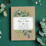 Botanica Kraft Guardar la tarjeta de fecha<br><div class="desc">Botánica vintage guardar la tarjeta de fecha muestra los detalles de su boda de forma única en bloques de color negro y caligrafía, sobre un fondo de hojas de color verde pintado, ramas, helechos y follaje. Un fondo kraft moteado le da un encanto rústico. Guarde las fechas de forma inversa...</div>