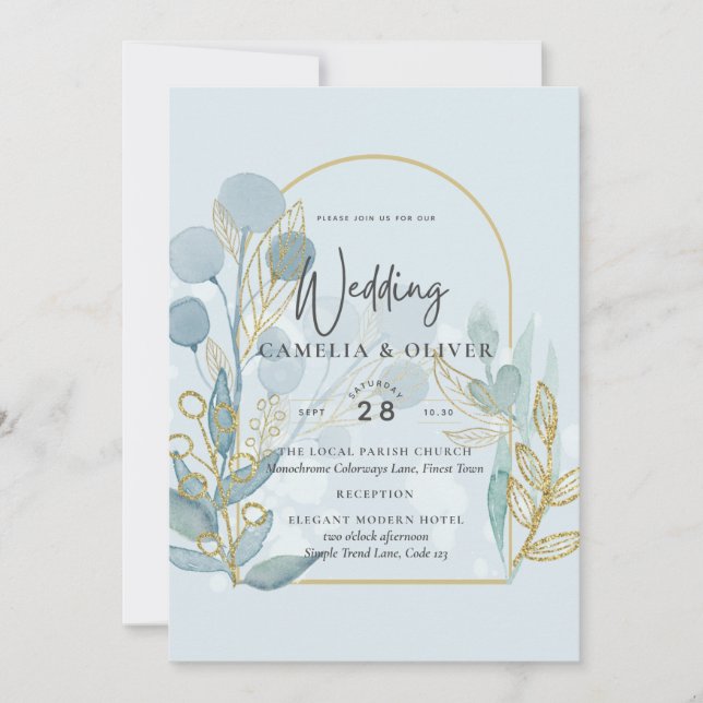 Botánica moderna; Invitación a la Boda de Oro Aqua (Anverso)