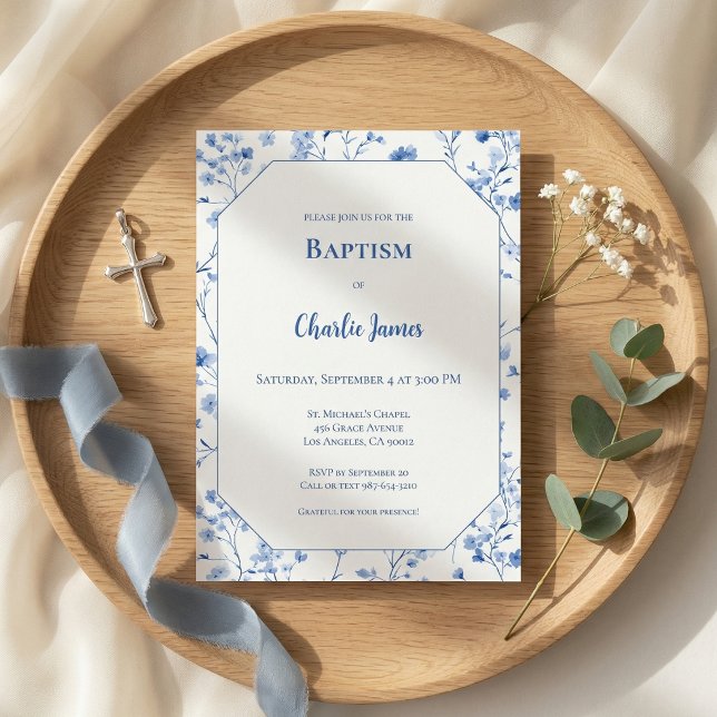 Botanical Blue Baptism Invitation (Subido por el creador)