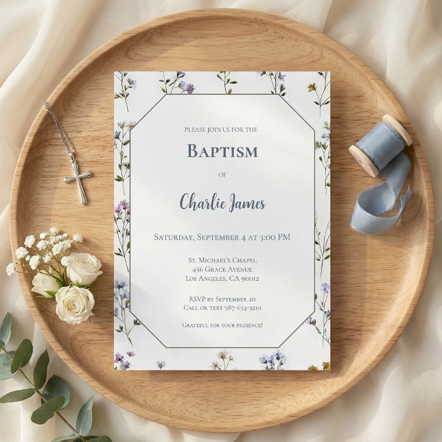 Botanical Blue Green Baptism Invitation (Subido por el creador)