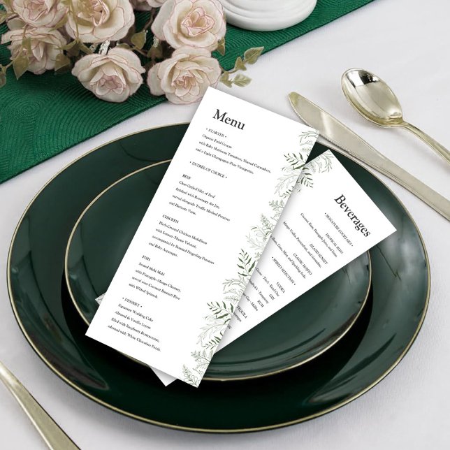 Botanical Greenery Wedding Menu with Beverages (Subido por el creador)