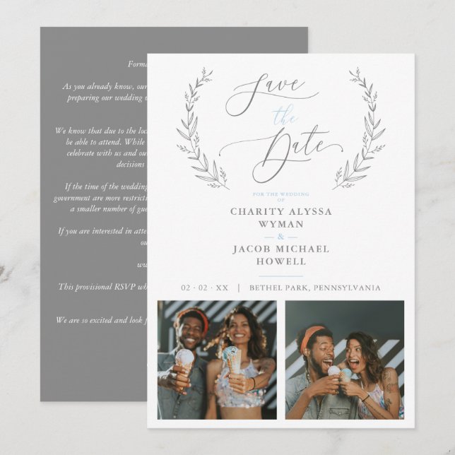 Botanical Grey 2 Photos Sophisticated Wedding (Anverso / Reverso)