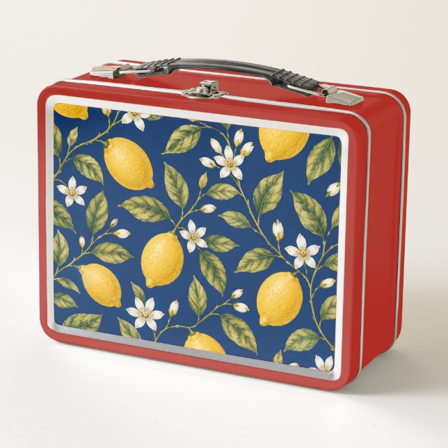 Botanical Lemon Blossom Navy Blue Lunch Box (Anverso)