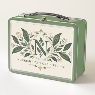 Botanical Monogram Green Lunchbox – Elegant Nature