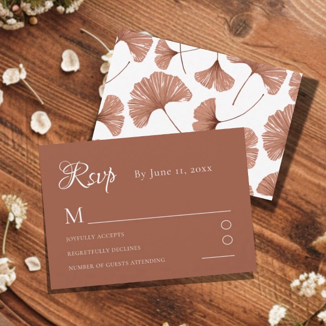 Botanical Terracotta Ginkgo Leaf Wedding RSVP Card (Subido por el creador)