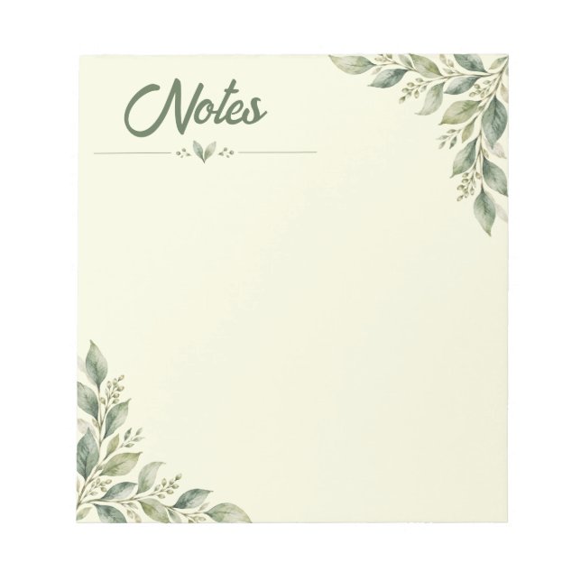 Botanical Zen Notes | Bloc de notas verde minimali (Frente)