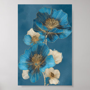 Botánico Amapola Poppy Arte de Línea Floral Dorado