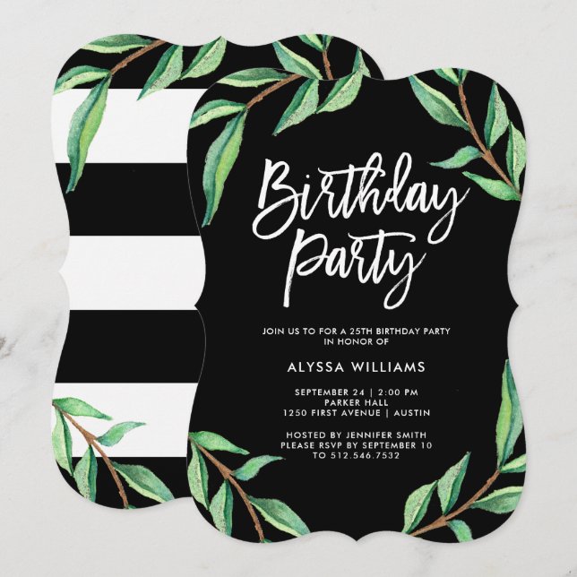 Botánico rayado | Invitación a la fiesta de cumple (Anverso / Reverso)
