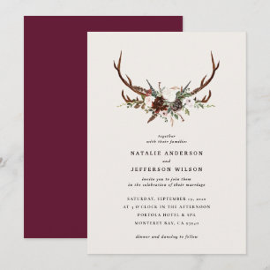 Botánico rústico, floral y boda burgundy estag