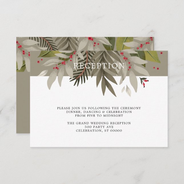 Botánico silenciado | Tarjeta de recepción de boda (Anverso / Reverso)