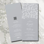 Botánico Todo En Una Invitación A La Boda Gris<br><div class="desc">Elegantes botánicos blancos y puntos sobre un fondo gris plateado (o cualquier color), estas invitaciones a la boda incluyen la información de su boda en letras blancas de moda en la parte delantera y los detalles de su boda en la parte posterior. Reemplace nuestro código QR de ejemplo por uno...</div>