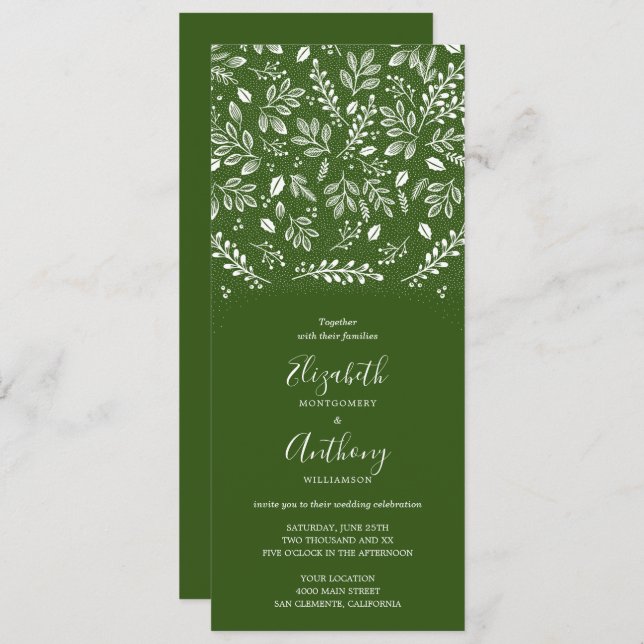 Botánico Todo En Una Invitación A La Boda Verde (Anverso / Reverso)