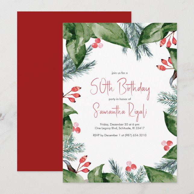 Botánicos de invierno 50 invitaciones de cumpleaño (Anverso / Reverso)