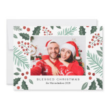 Botánicos de invierno Feliz Navidad Foto Rojo