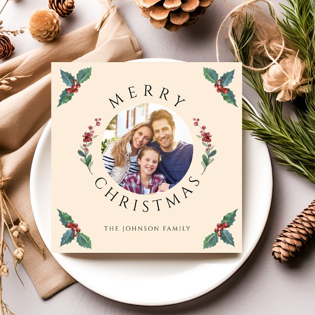 Botánicos Modernos de Invierno Foto de Navidad  (Modern Winter Botanicals Christmas Photo Holiday Card)