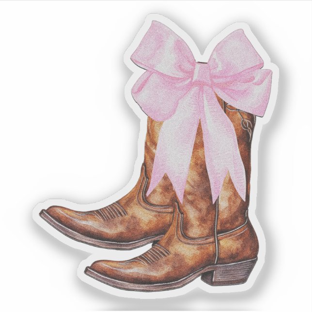 Botas de Vaquero con Lazo Rosa Pegatina - Pegatina (Anverso)