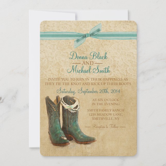 Botas de vaquero e invitación de la boda del (Anverso)