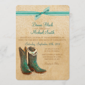 Botas de vaquero e invitación de la boda del
